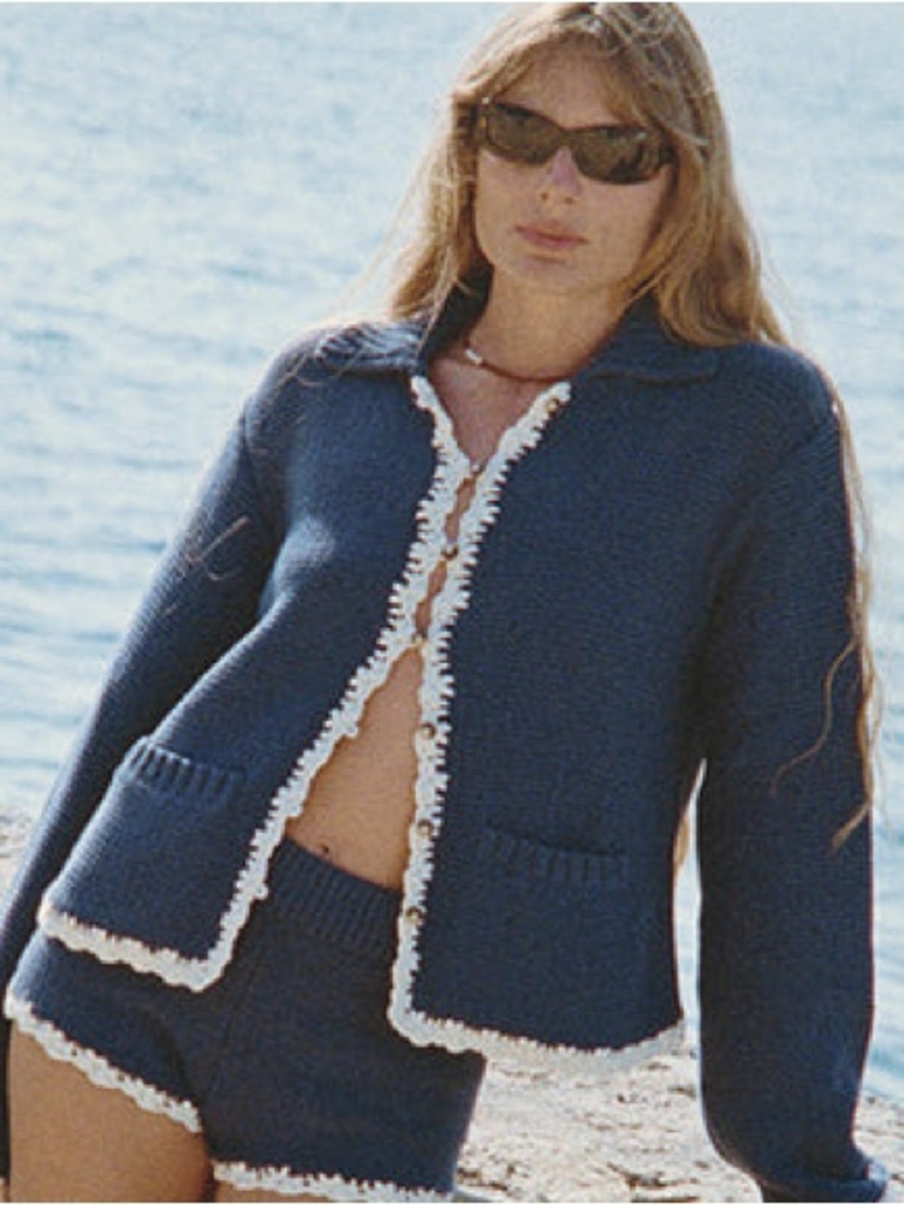 Ciao Lucia Reyla Crochet Cardigan Blue Cotton Size M